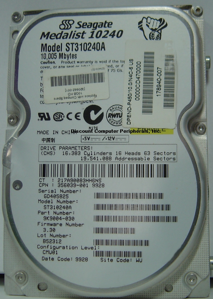 SEAGATE ST310240A - 10.2GB 3.5IN IDE