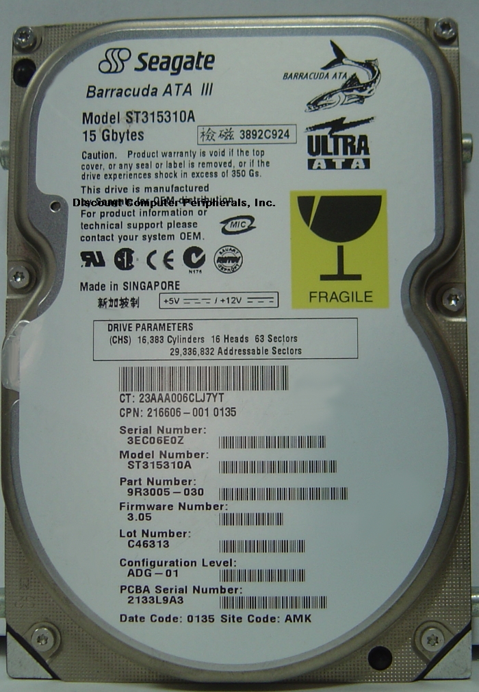 SEAGATE ST315310A - 15.3GB 3.5IN IDE - Call or Email for Quote.