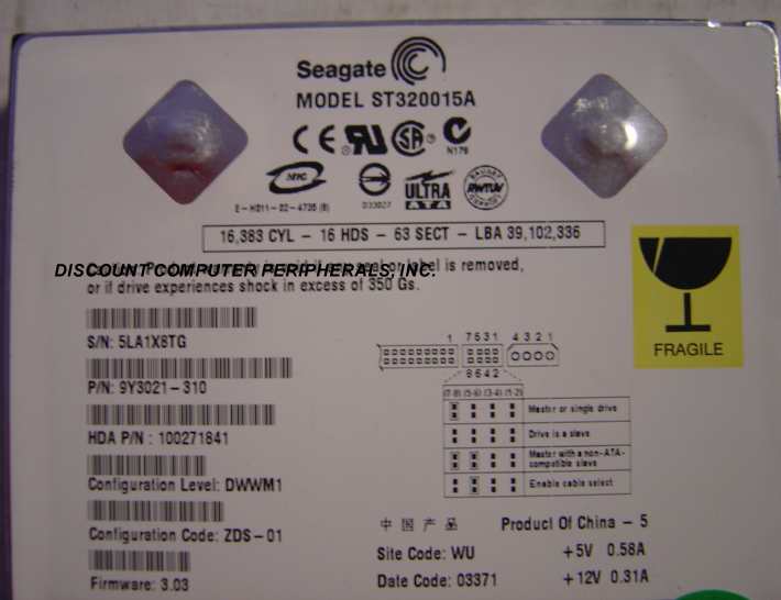 SEAGATE ST320015A - 20GB 5400RPM ATA/100 3.5IN IDE LP
