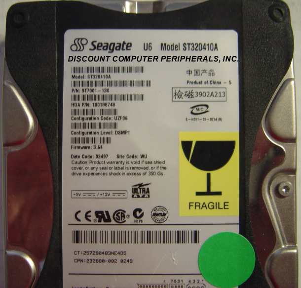 SEAGATE ST320410A - 20GB 5400RPM ATA-100 3.5IN IDE LP - Call or