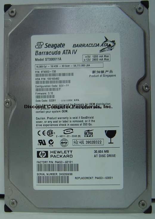 SEAGATE ST330011A - 30GB 7200RPM ATA-100 3.5IN 3H IDE HARD DRIVE
