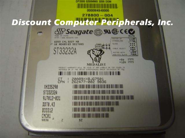 SEAGATE ST33232A - 3GB 3.5IN 3H IDE - 3 Day Lead Time To Ship.