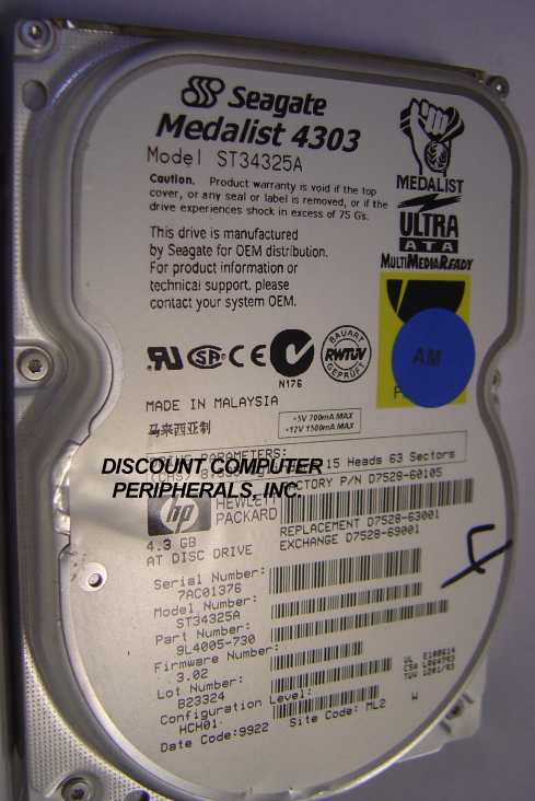 SEAGATE ST34325A - 4.3GB 5400RPM 3.5 IDE - Call or Email for Quo