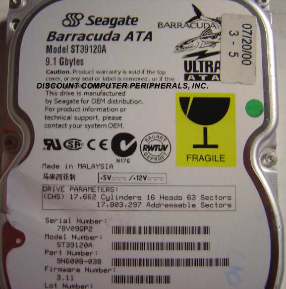 SEAGATE ST39120A - 9.1GB IDE - 3 Day Lead Time To Ship.