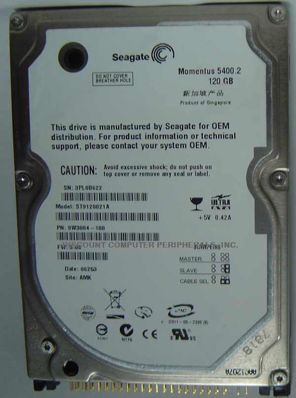 SEAGATE ST9120821A - 120GB 5400RPM 9.5MM 2.5IN ATA-100 - Call or