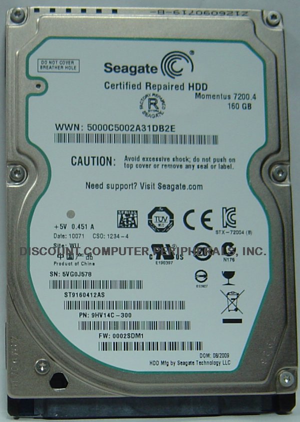 SEAGATE ST9160412AS - 160GB 7200RPM SATA-300 2.5in LAPTOP DRIVE