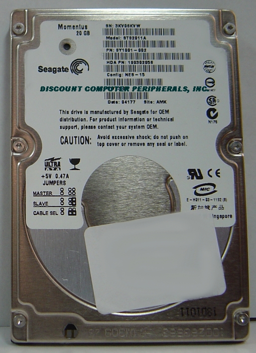 SEAGATE ST92011A - 20GB IDE 2.5 inch Drive Factory Refurbished 0