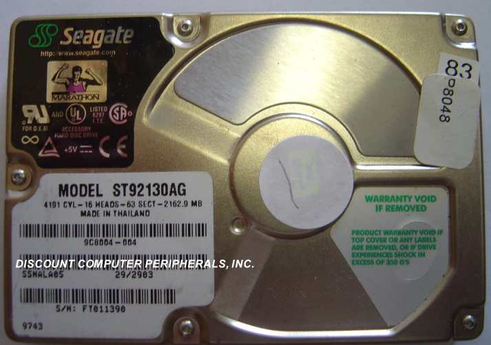 SEAGATE ST92130AG - 2.1GB IDE 2.5in 12.5MM LAPTOP DRIVE - Call o