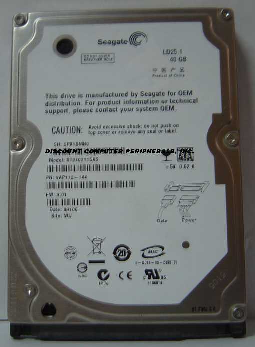SEAGATE ST9402115AS - 40GB 5400RPM SATA-150 2.5 INCH NOTEBOOK DR