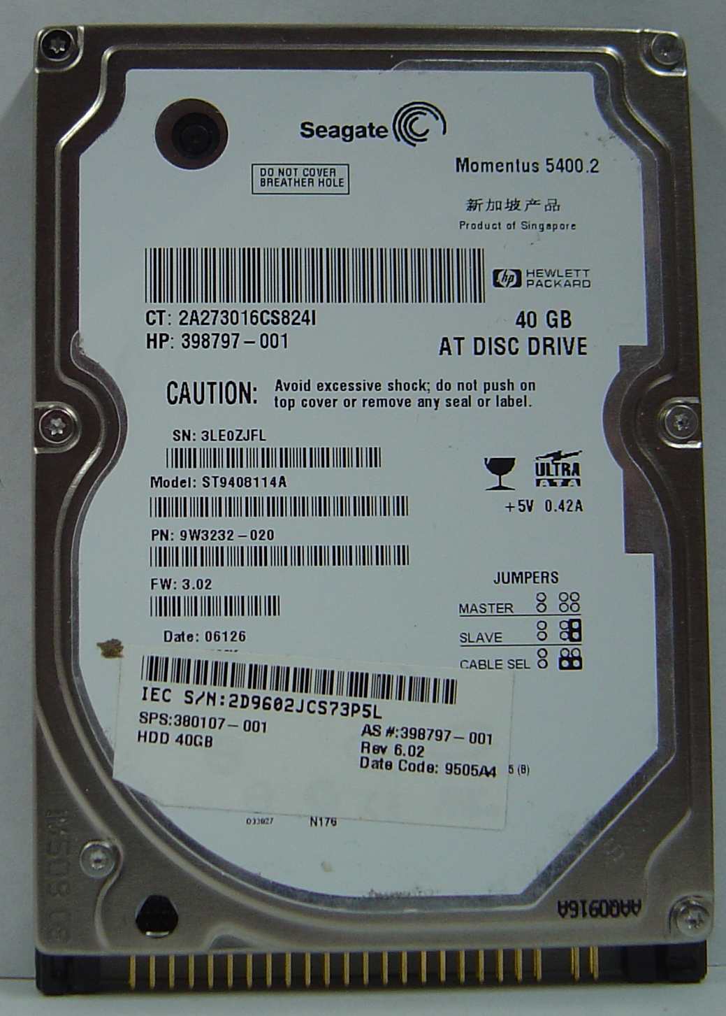 SEAGATE ST9408114A - 40GB IDE 2.5 inch Drive