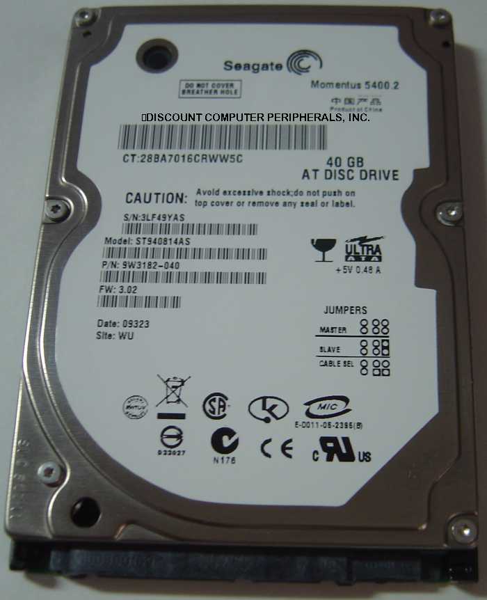 SEAGATE ST940814AS_NEW - 40GB 5400RPM SATA-150 2.5 INCH NOTEBOOK
