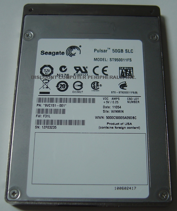 SEAGATE ST950011FS - 50GB SSD SOLID STATE SATA II 2.5IN DRIVE  F