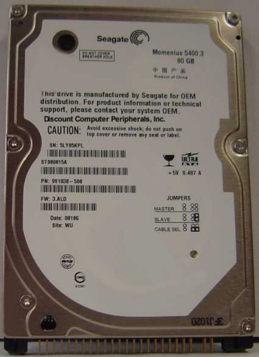 SEAGATE ST980815A_NEW - 80GB 5400RPM IDE 2.5IN LAPTOP DRIVE NEW