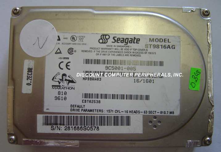 SEAGATE ST9816AG - 810MB IDE 2.5IN - 3 Day Lead Time To Ship.