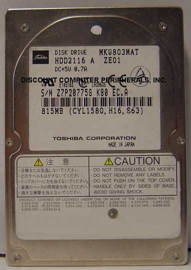 TOSHIBA MK0803MAT - 815MB 2.5IN LP IDE HDD2116 - Call or Email f