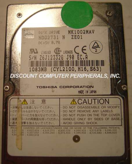 TOSHIBA MK1002MAV - 1GB 2.5IN IDE SLP HDD2731 - Call or Email fo