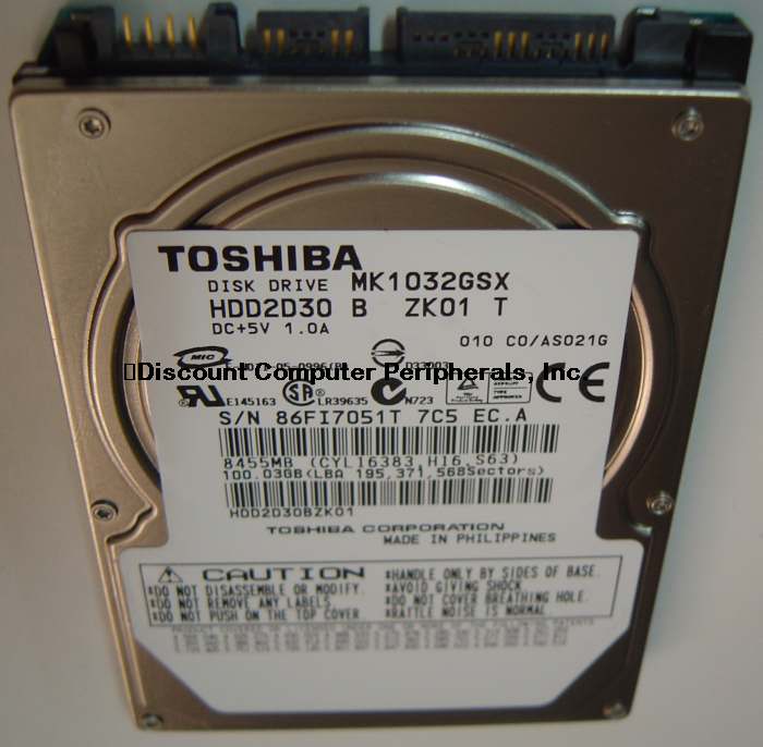 TOSHIBA MK1032GSX_NEW - 100GB 5400RPM SATA-150 2.5 INCH HDD2D30
