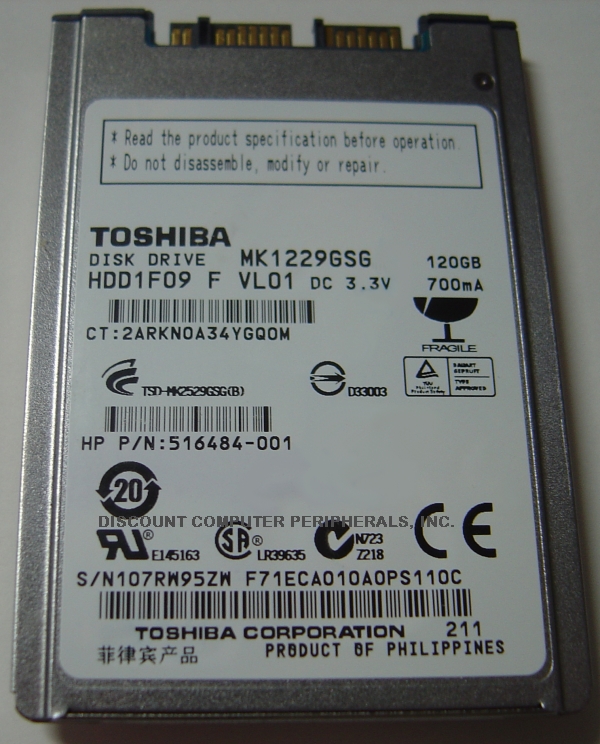 TOSHIBA MK1229GSG - 120GB 5400RPM 8MM mSATA II 3GBS 1.8 INCH HDD