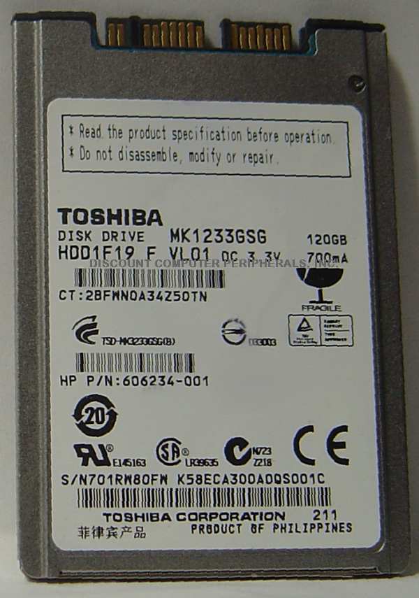 TOSHIBA MK1233GSG - 120GB 5400RPM 8MM mSATA II 3GBS 1.8 INCH HDD
