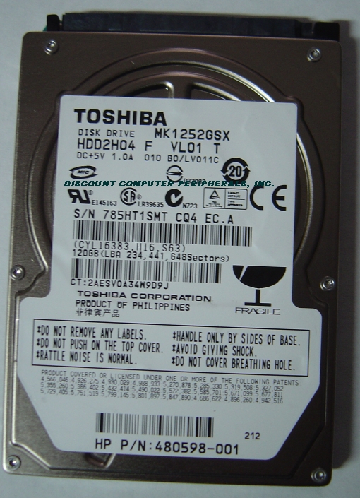 TOSHIBA MK1252GSX - 120GB 5400RPM 9.5MM SATA-150 2.5 INCH HDD2H0
