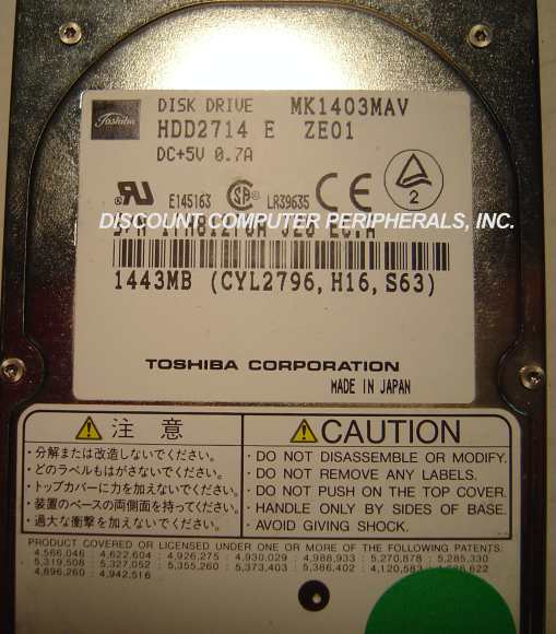 TOSHIBA MK1403MAV - 1.44GB 2.5IN LP LAPTOP IDE HDD2714
