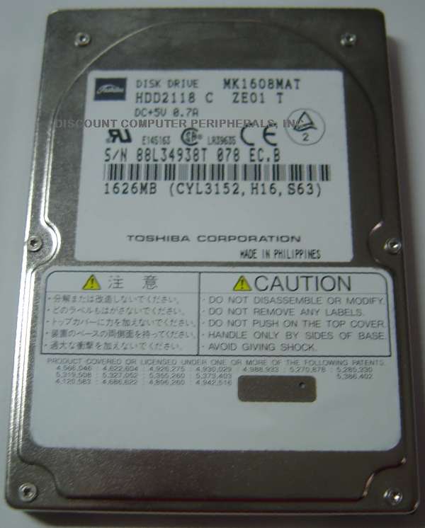 TOSHIBA MK1608MAT - 1.62GB 2.5IN IDE HDD2118 - Call or Email for