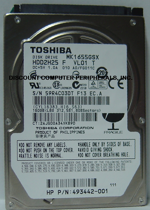 TOSHIBA MK1655GSX - 160GB 5400RPM SATA-300 2.5 INCH HDD2H25 - Ca