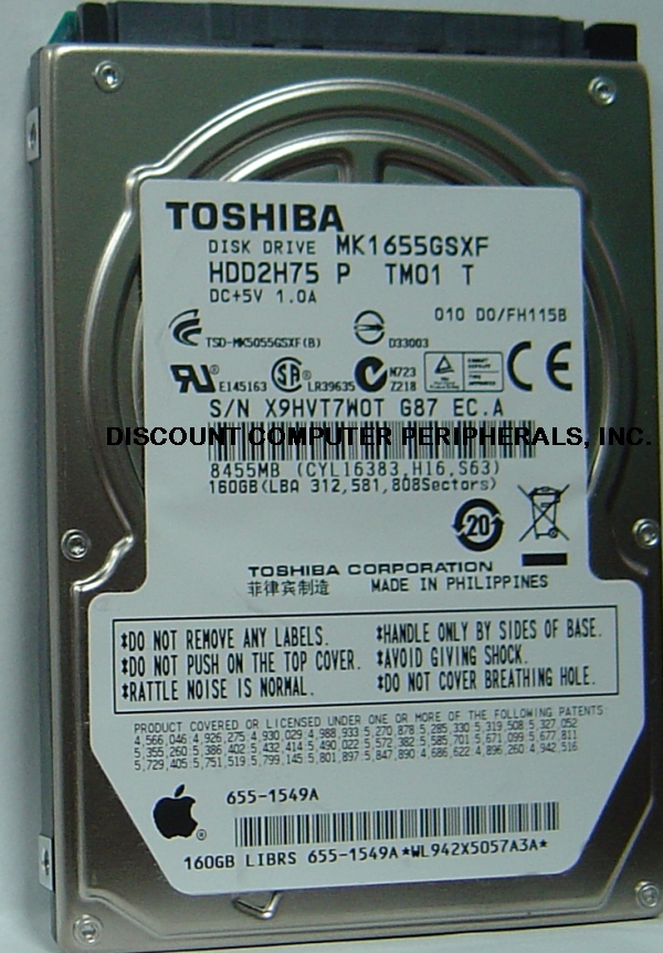 TOSHIBA MK1655GSXF - 160GB 5400RPM SATA-300 2.5 INCH HDD2H75