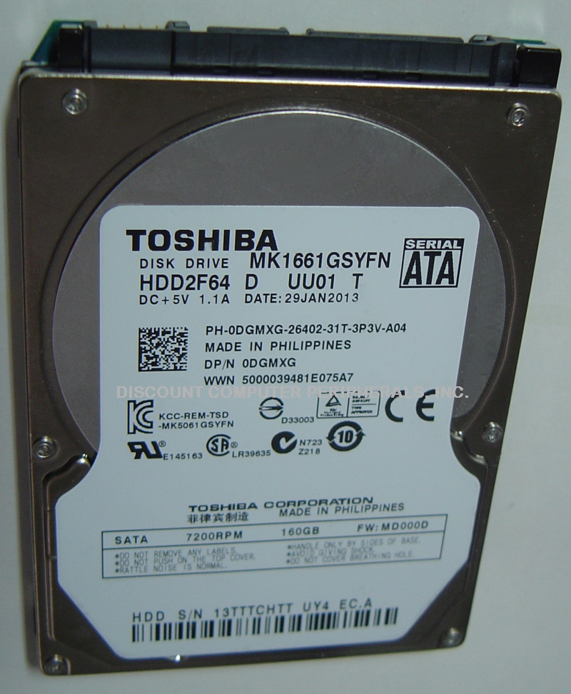 TOSHIBA MK1661GSYFN - 160GB 7200RPM SATA-300 2.5 INCH HDD2F64 -