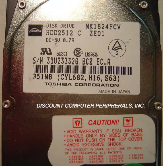 TOSHIBA MK1824FCV - 352MB 2.5IN LP IDE HDD2512 - Call or Email f