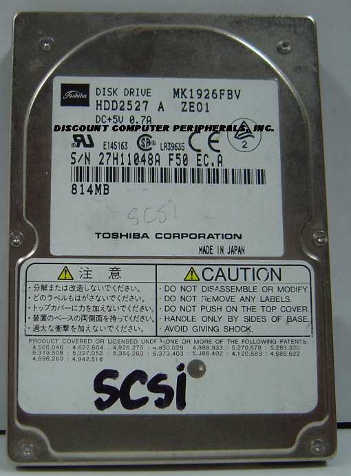 TOSHIBA MK1926FBV - 815MB 2.5IN LP SCSI HDD2527 - Call or Email