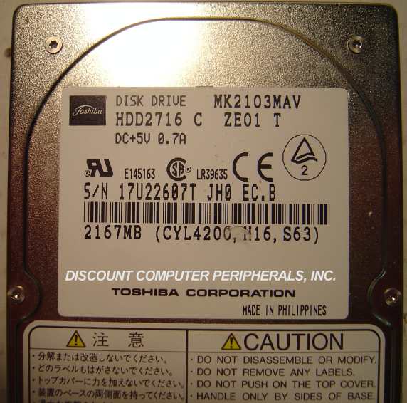 TOSHIBA MK2103MAV - 2.1GB 2.5IN IDE LAPTOP DRIVE HDD2716