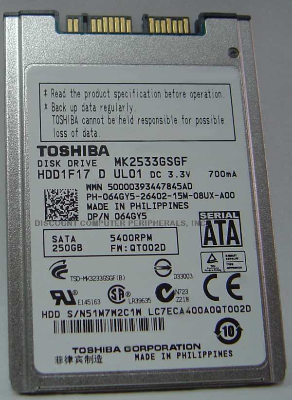 TOSHIBA MK2533GSGF - 250GB 5400RPM 8MM mSATA II 3GBS 1.8 INCH HD