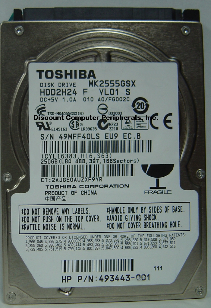 TOSHIBA MK2555GSX - 250GB 5400RPM SATA-300 2.5 INCH HDD2H24 - Ca