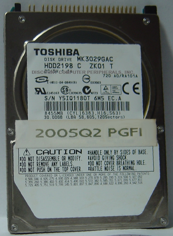 TOSHIBA MK3029GAC - 30GB 4200RPM ATA-100 9.5MM 2.5IN IDE HDD2198