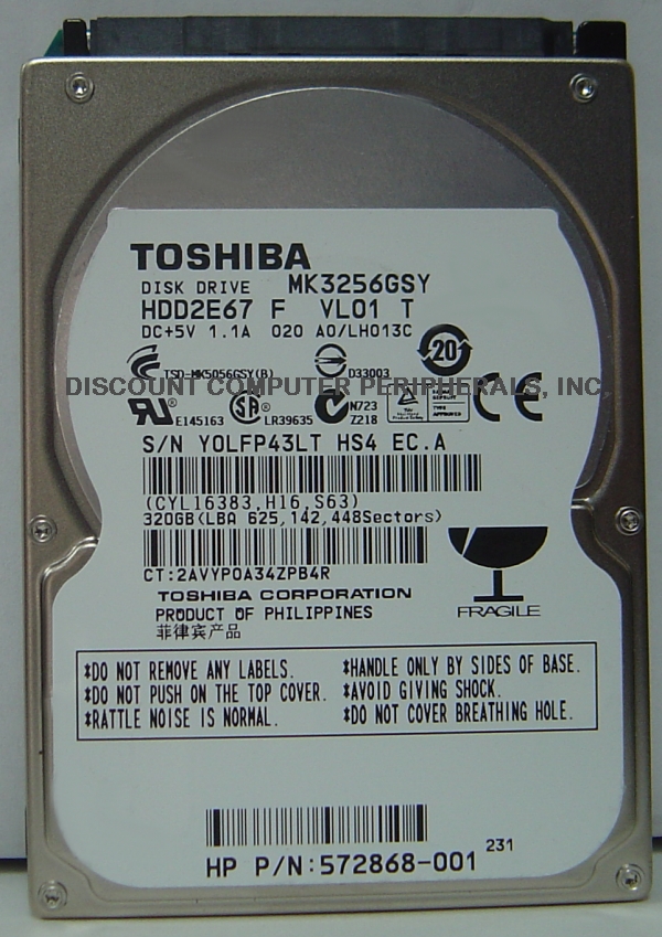 TOSHIBA MK3256GSY - 320GB 7200RPM SATA-300 2.5 INCH HDD2E67 - Ca