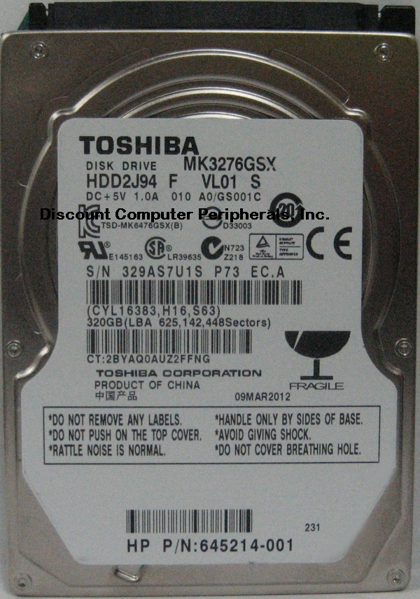 TOSHIBA MK3276GSX - 320GB 5400RPM SATA-300 2.5 INCH HDD2J94 - Ca