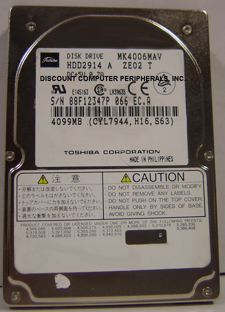 TOSHIBA MK4006MAV - 4GB 4200 RPM 2.5" IDE Hard Drive HDD2914