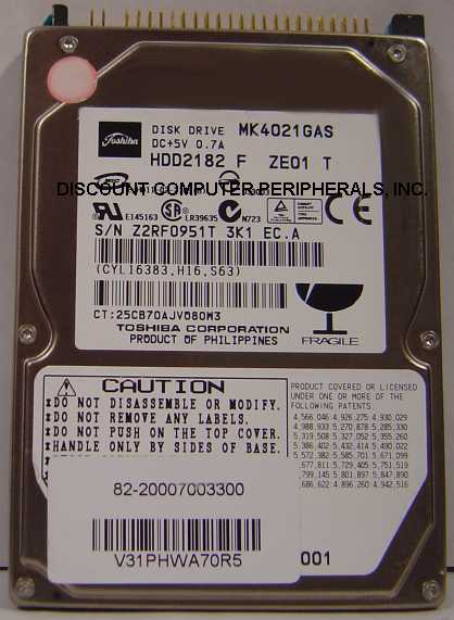 TOSHIBA MK4021GAS - 40GB 4200 RPM ATA-100 9.5MM 2.5IN IDE HDD218