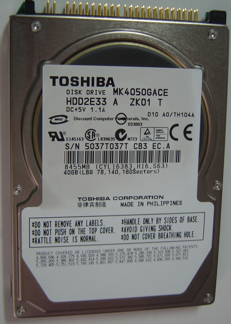 TOSHIBA MK4050GACE - 40GB 5400RPM ATA-100 9.5MM 2.5IN IDE DRIVE