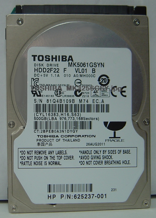 TOSHIBA MK5061GSYN - 500GB 7200RPM SATA-300 2.5 INCH HDD2F22 - C