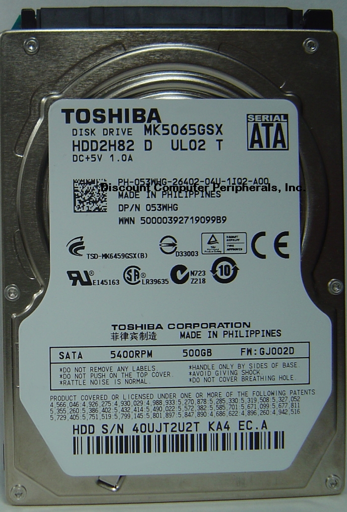 TOSHIBA MK5065GSX - 500GB 5400RPM SATA-300 2.5 INCH HDD2H82 - Ca