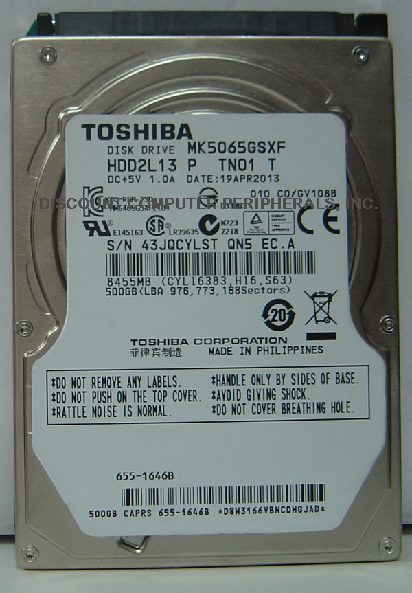 TOSHIBA MK5065GSXF - 500GB 5400RPM SATA-300 2.5 INCH HDD2L13 - C