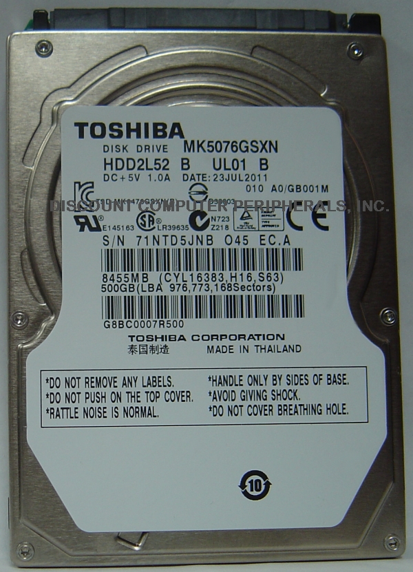 TOSHIBA MK5076GSXN - 500GB 5400RPM SATA-300 2.5 INCH HDD2L52 - C