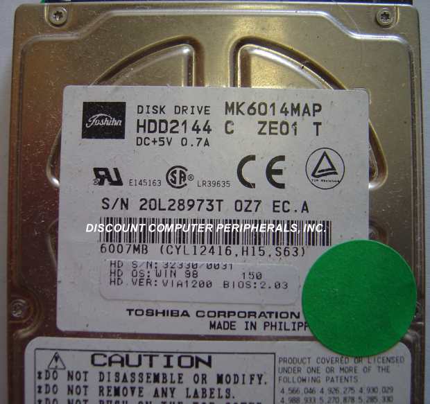 TOSHIBA MK6014MAP - 6GB 2.5IN IDE Drive HDD2144 - Call or Email