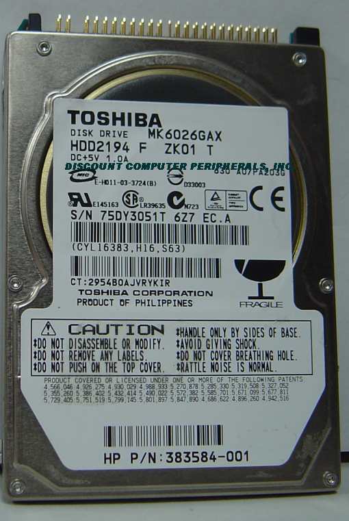 TOSHIBA MK6026GAX - 60GB 5400RPM IDE 2.5 INCH HDD2194