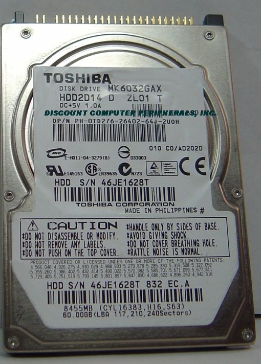 TOSHIBA MK6032GAX - 60GB 5400RPM IDE 2.5 INCH HDD2D14