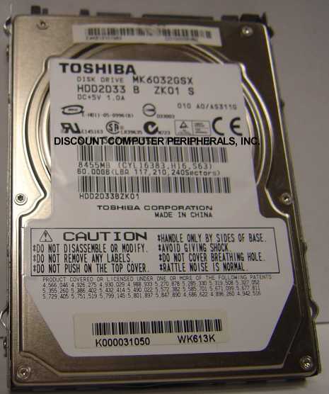 TOSHIBA MK6032GSX - 60GB 5400RPM SATA-150 2.5 INCH HDD2D33 - Cal