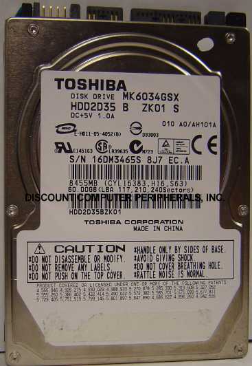 TOSHIBA MK6034GSX - 60GB 5400RPM SATA-150 2.5 INCH HDD2D35