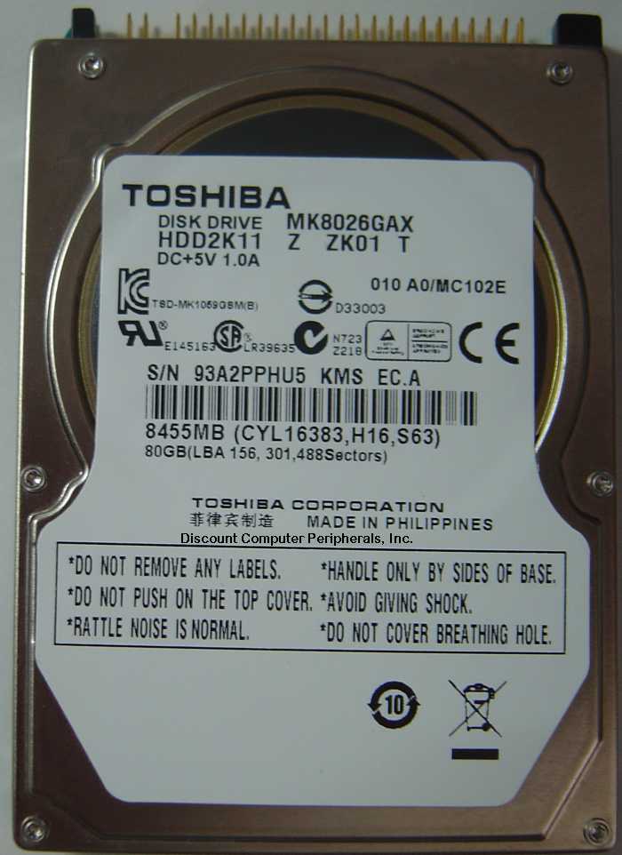 TOSHIBA MK8026GAX_NEW - 80GB 5400RPM ATA-100 2.5 INCH IDE HDD2K1